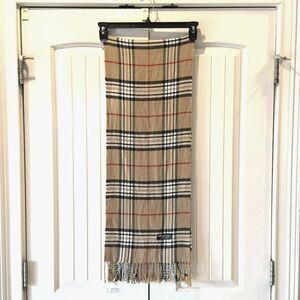 Scotland Made 100% Cashmere  Brown, Black, White, and Red Plaid Scarf 64"x 12.5"